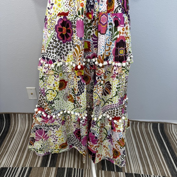 J.Crew Pom Pom Dress Women's 6 Multicolor‎ Ratti Retro Floral Tiered Ruffle Maxi - Picture 3 of 16
